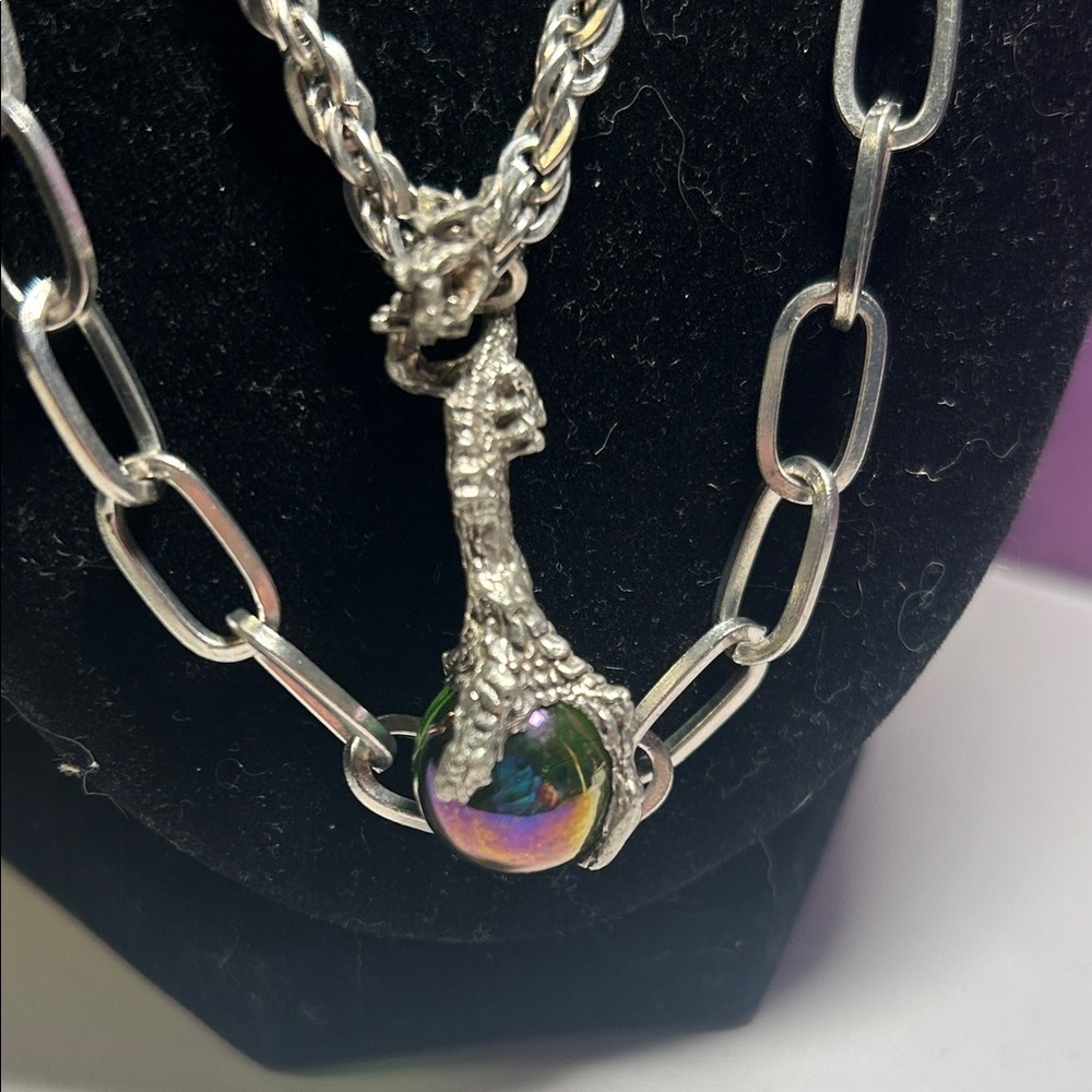Funky Dragon Double Silver Chain Necklace